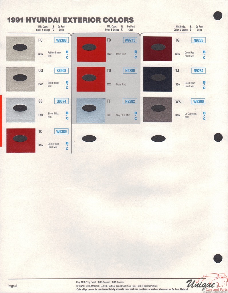 1991 Hyundai Paint Charts DuPont 2